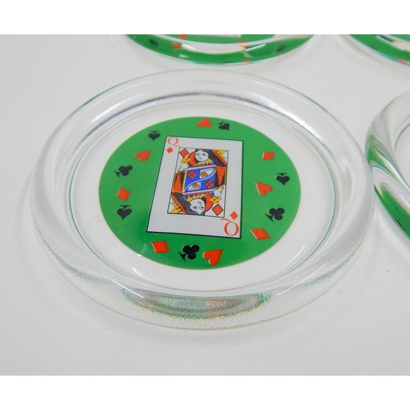 Playing Card Glass Coasters Suits Luminarc France Joker King Queen Ace Set of 4 - Picture 5 of 9